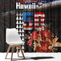 Hawaii Statehood Day Window Curtain 50th state of the United States Kakau Tattoos and Hibiscus Grunge LT03 - Polynesian Pride