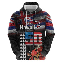 Hawaii Statehood Day Zip Hoodie 50th state of the United States Kakau Tattoos and Hibiscus Grunge LT03 - Polynesian Pride