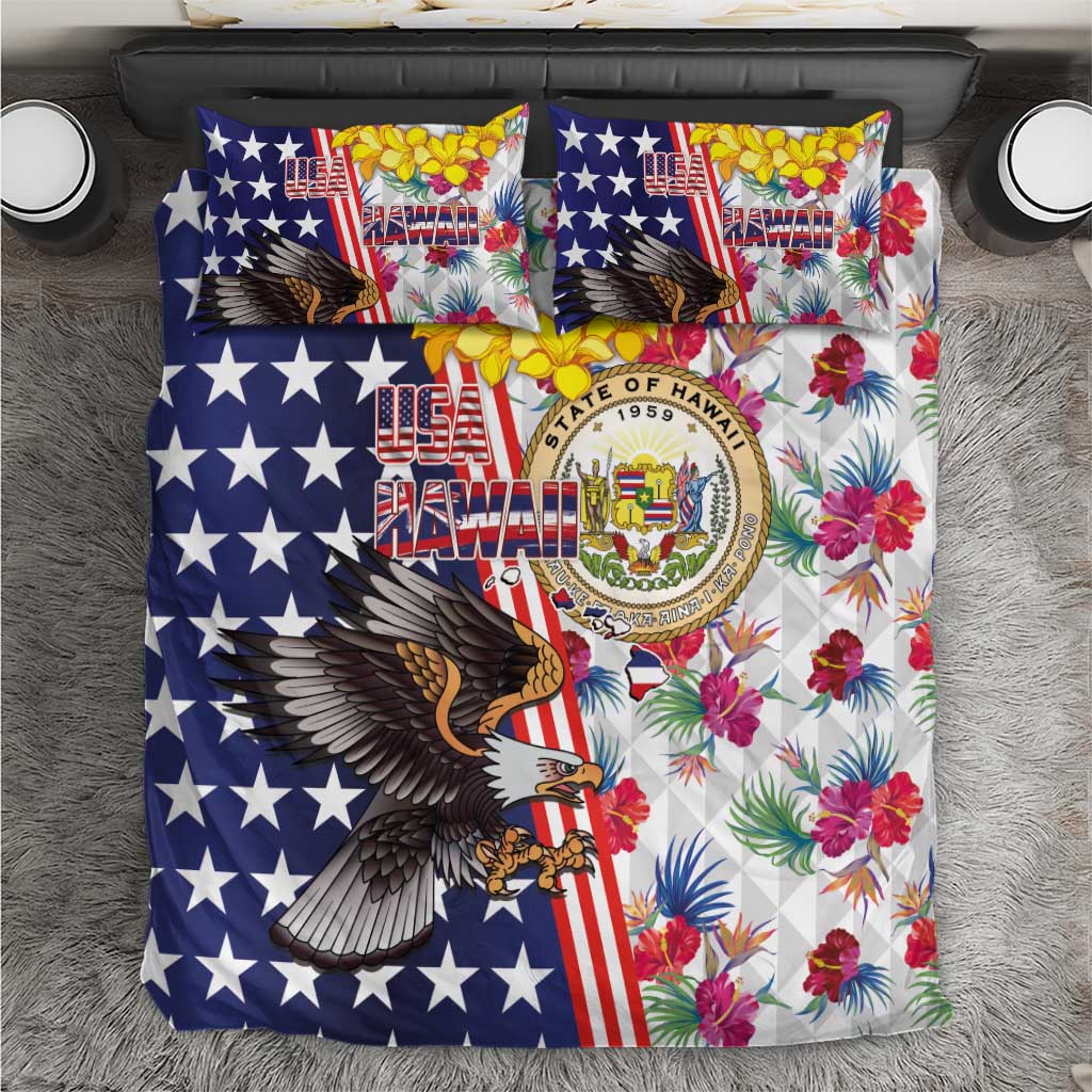 Hawaii and United States Together Bedding Set Seal of Hawaii and Bald Eagle LT03 White - Polynesian Pride