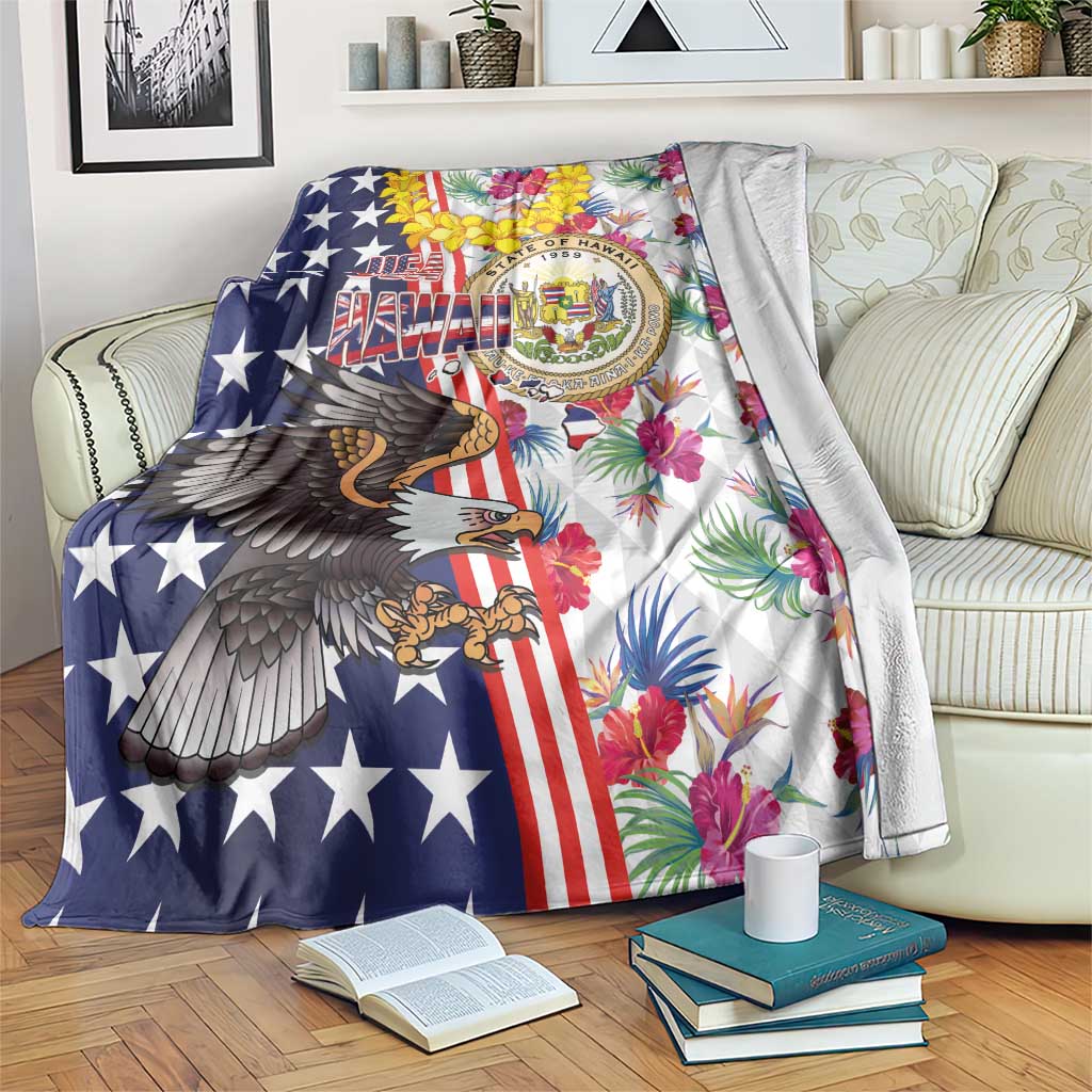 Hawaii and United States Together Blanket Seal of Hawaii and Bald Eagle - Polynesian Pride