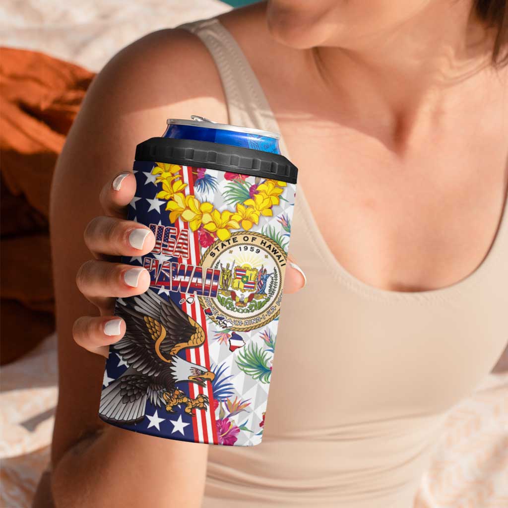 Hawaii and United States Together 4 in 1 Can Cooler Tumbler Seal of Hawaii and Bald Eagle - Polynesian Pride
