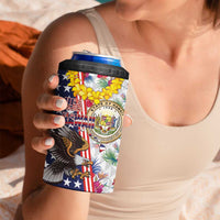 Hawaii and United States Together 4 in 1 Can Cooler Tumbler Seal of Hawaii and Bald Eagle - Polynesian Pride