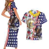 Hawaii and United States Together Couples Matching Short Sleeve Bodycon Dress and Hawaiian Shirt Seal of Hawaii and Bald Eagle LT03 - Polynesian Pride