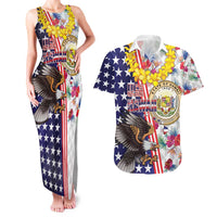 Hawaii and United States Together Couples Matching Tank Maxi Dress and Hawaiian Shirt Seal of Hawaii and Bald Eagle LT03 White - Polynesian Pride