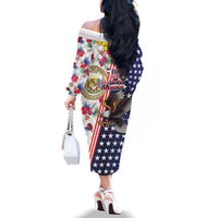 Hawaii and United States Together Family Matching Off The Shoulder Long Sleeve Dress and Hawaiian Shirt Seal of Hawaii and Bald Eagle LT03 - Polynesian Pride