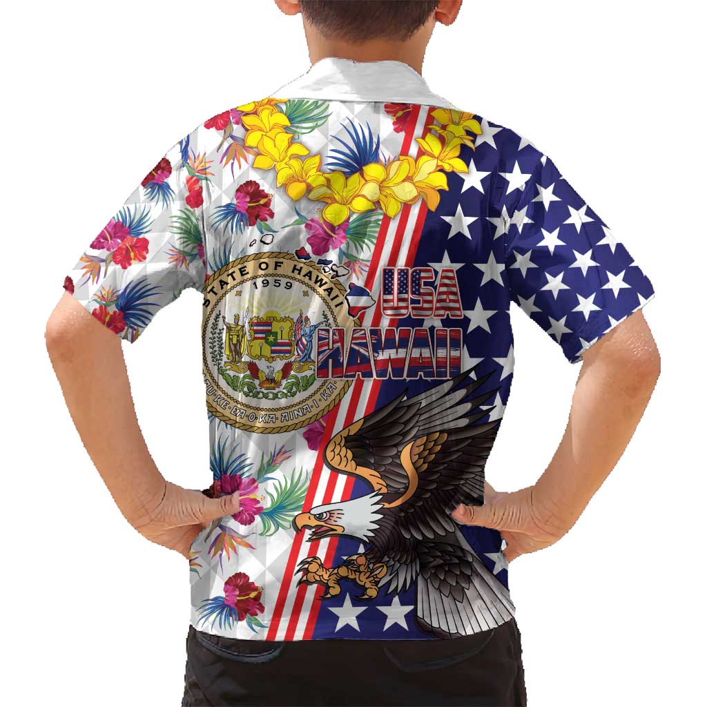 Hawaii and United States Together Family Matching Off Shoulder Maxi Dress and Hawaiian Shirt Seal of Hawaii and Bald Eagle LT03 - Polynesian Pride