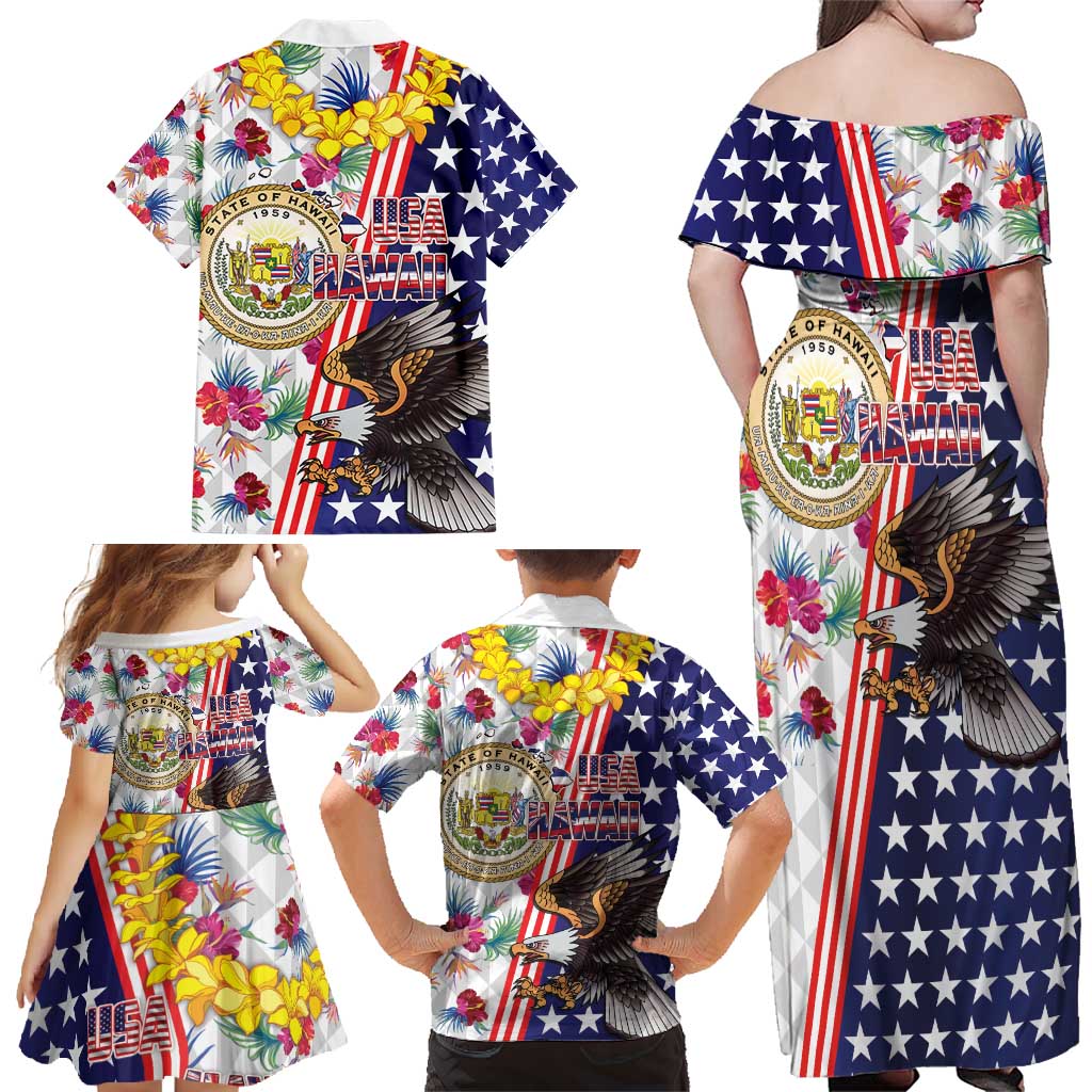 Hawaii and United States Together Family Matching Off Shoulder Maxi Dress and Hawaiian Shirt Seal of Hawaii and Bald Eagle LT03 - Polynesian Pride