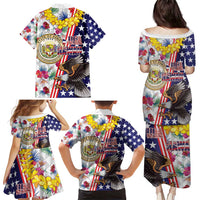 Hawaii and United States Together Family Matching Puletasi and Hawaiian Shirt Seal of Hawaii and Bald Eagle LT03 - Polynesian Pride