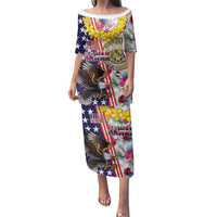 Hawaii and United States Together Family Matching Puletasi and Hawaiian Shirt Seal of Hawaii and Bald Eagle LT03 Mom's Dress White - Polynesian Pride