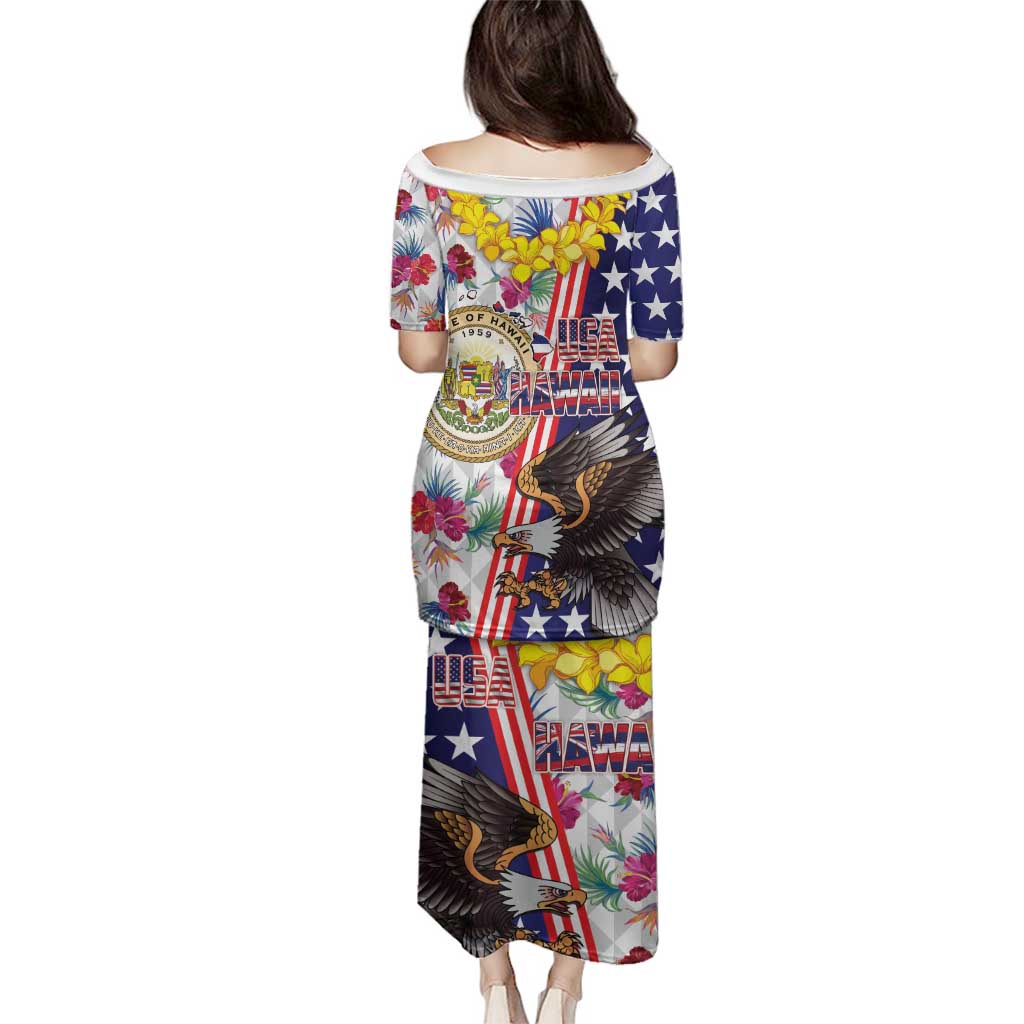 Hawaii and United States Together Family Matching Puletasi and Hawaiian Shirt Seal of Hawaii and Bald Eagle LT03 - Polynesian Pride
