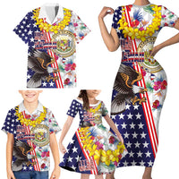 Hawaii and United States Together Family Matching Short Sleeve Bodycon Dress and Hawaiian Shirt Seal of Hawaii and Bald Eagle LT03 - Polynesian Pride