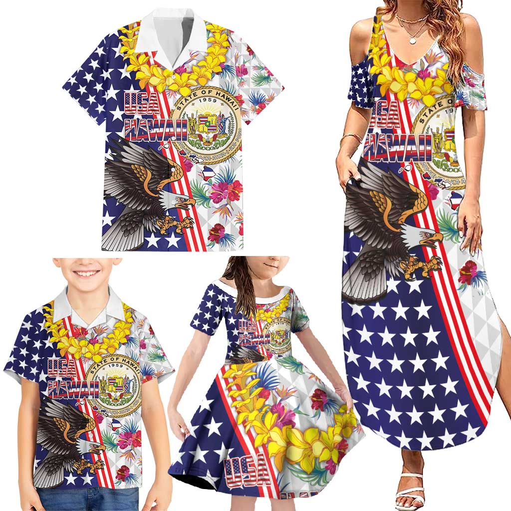 Hawaii and United States Together Family Matching Summer Maxi Dress and Hawaiian Shirt Seal of Hawaii and Bald Eagle LT03 - Polynesian Pride