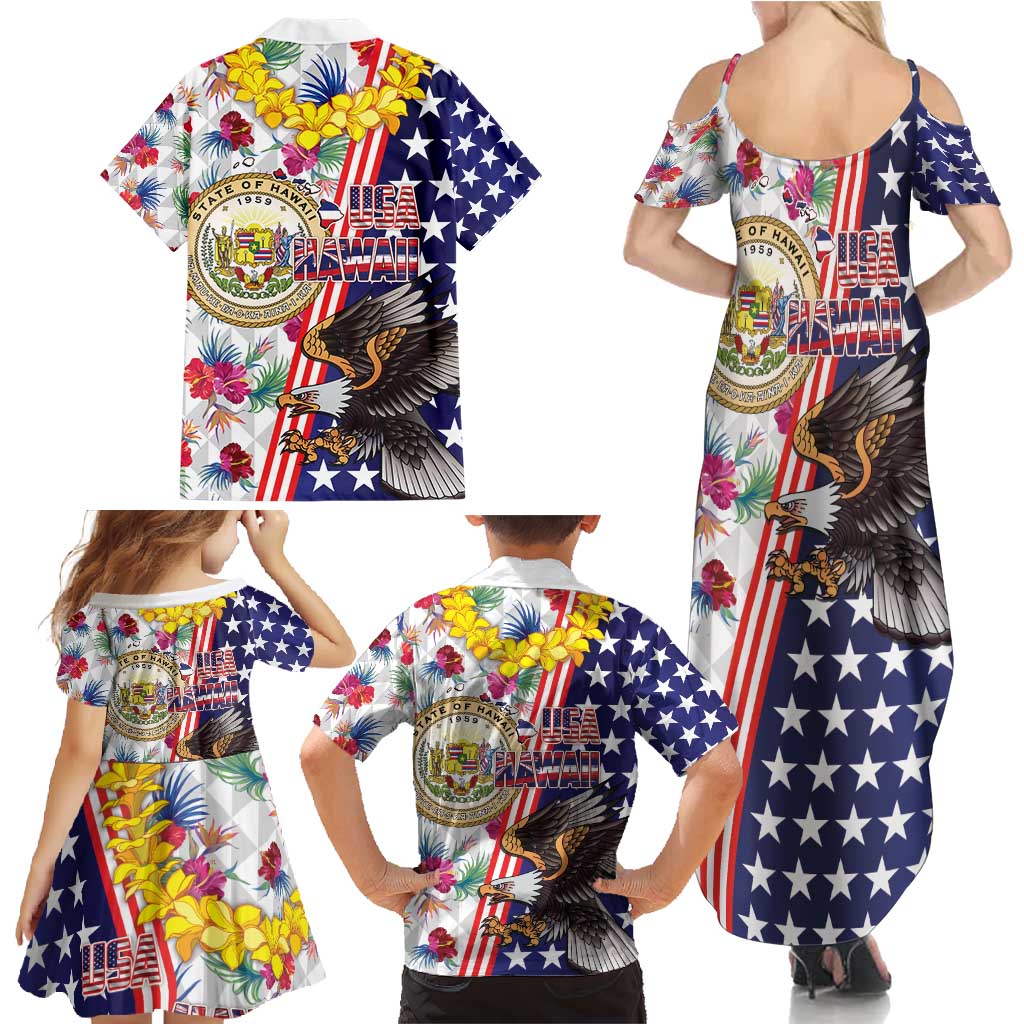Hawaii and United States Together Family Matching Summer Maxi Dress and Hawaiian Shirt Seal of Hawaii and Bald Eagle LT03 - Polynesian Pride