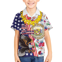 Hawaii and United States Together Family Matching Summer Maxi Dress and Hawaiian Shirt Seal of Hawaii and Bald Eagle LT03 Son's Shirt White - Polynesian Pride