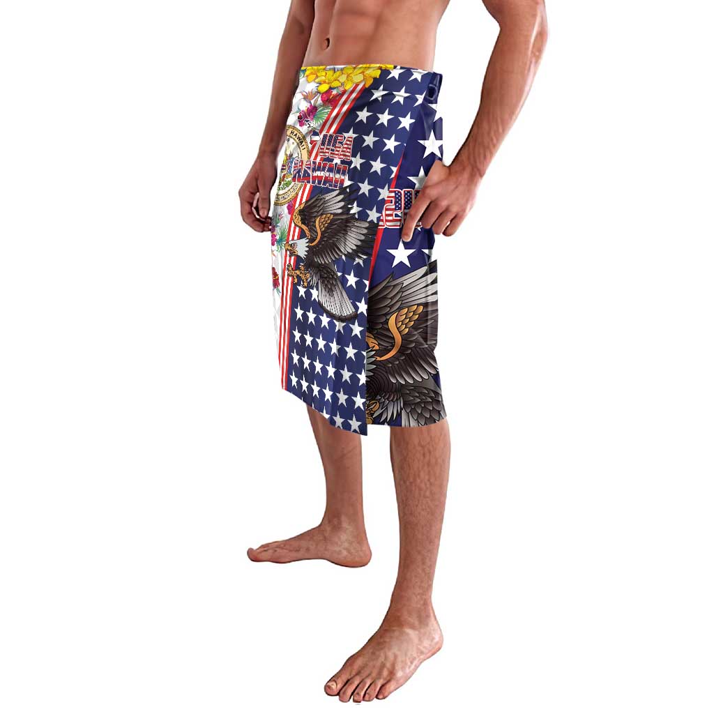 Hawaii and United States Together Lavalava Seal of Hawaii and Bald Eagle - Polynesian Pride