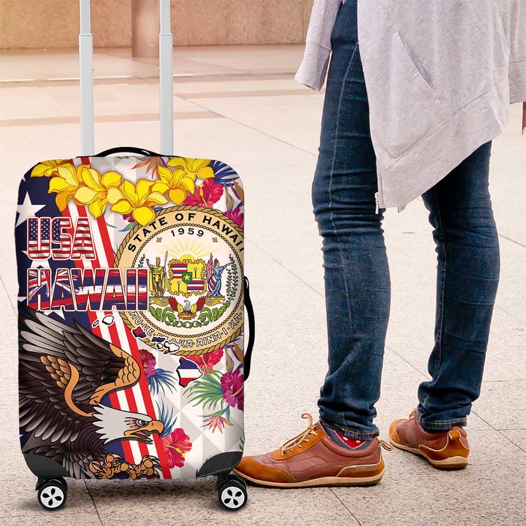 Hawaii and United States Together Luggage Cover Seal of Hawaii and Bald Eagle - Polynesian Pride