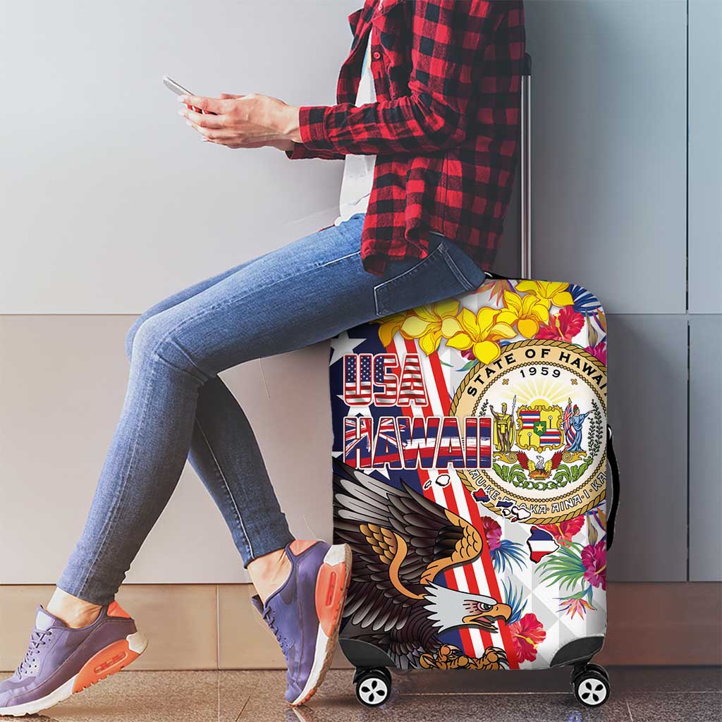 Hawaii and United States Together Luggage Cover Seal of Hawaii and Bald Eagle - Polynesian Pride