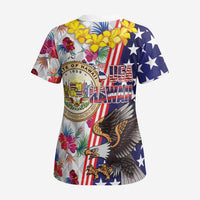 Hawaii and United States Together Scrub Top Seal of Hawaii and Bald Eagle - Polynesian Pride