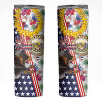 Hawaii and United States Together Skinny Tumbler Seal of Hawaii and Bald Eagle LT03 White - Polynesian Pride