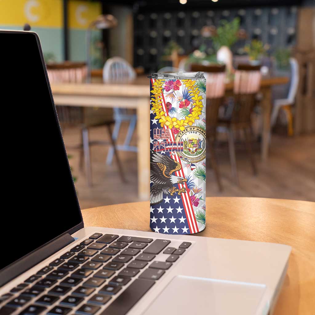 Hawaii and United States Together Skinny Tumbler Seal of Hawaii and Bald Eagle LT03 - Polynesian Pride