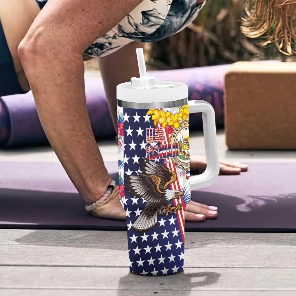 Hawaii and United States Together Tumbler With Handle Seal of Hawaii and Bald Eagle - Polynesian Pride