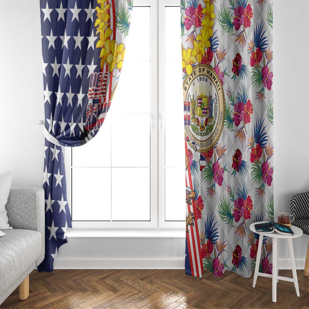 Hawaii and United States Together Window Curtain Seal of Hawaii and Bald Eagle - Polynesian Pride
