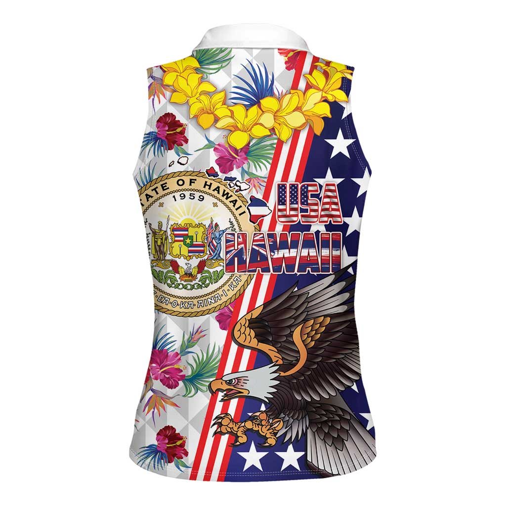Hawaii and United States Together Women Sleeveless Polo Shirt Seal of Hawaii and Bald Eagle LT03 - Polynesian Pride