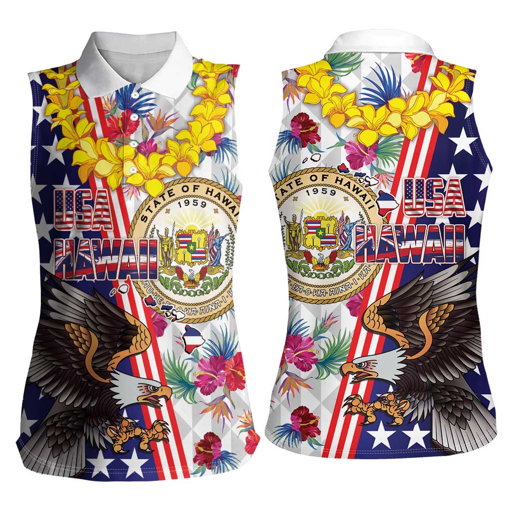 Hawaii and United States Together Women Sleeveless Polo Shirt Seal of Hawaii and Bald Eagle LT03 - Polynesian Pride