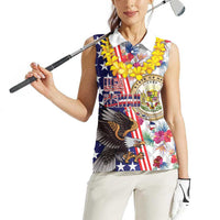 Hawaii and United States Together Women Sleeveless Polo Shirt Seal of Hawaii and Bald Eagle LT03 - Polynesian Pride