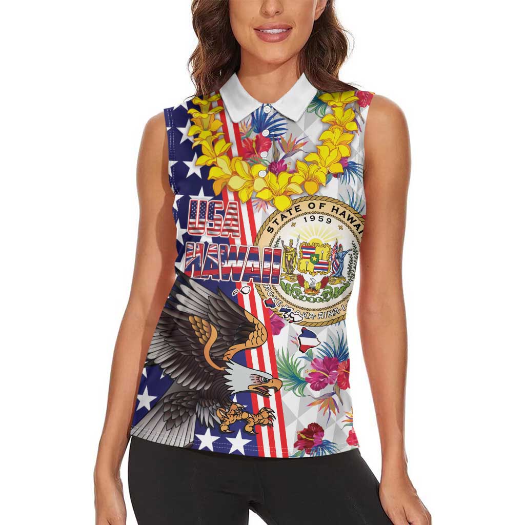 Hawaii and United States Together Women Sleeveless Polo Shirt Seal of Hawaii and Bald Eagle LT03 - Polynesian Pride