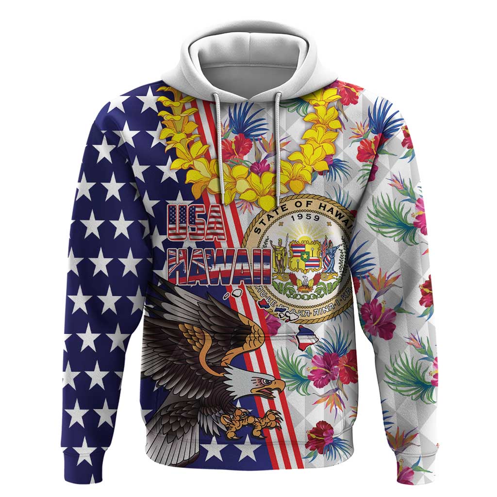 Hawaii and United States Together Zip Hoodie Seal of Hawaii and Bald Eagle - Polynesian Pride