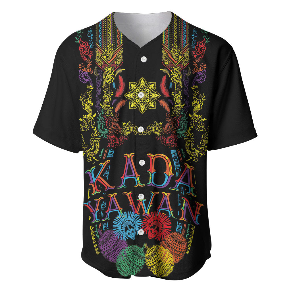 Philippines Kadayawan Festival Baseball Jersey Polynesian Tribal Art Barong Style LT03 Black - Polynesian Pride