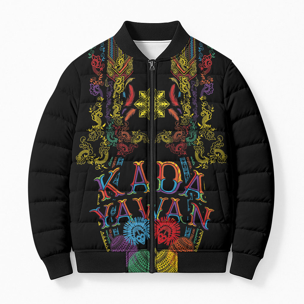 Philippines Kadayawan Festival Bomber Puffer Jacket Polynesian Tribal Art Barong Style LT03 Unisex Black - Polynesian Pride