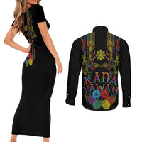 Philippines Kadayawan Festival Couples Matching Short Sleeve Bodycon Dress and Long Sleeve Button Shirt Polynesian Tribal Art Barong Style