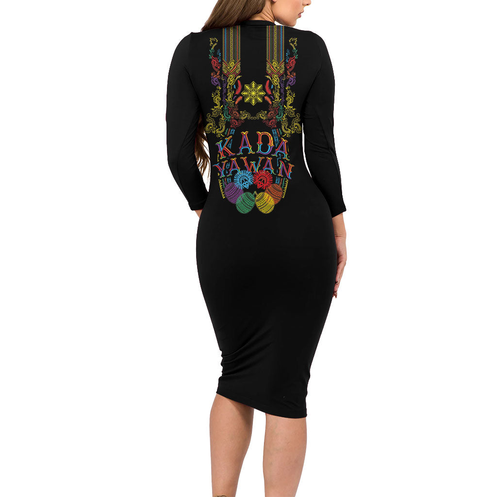 Philippines Kadayawan Festival Family Matching Long Sleeve Bodycon Dress and Hawaiian Shirt Polynesian Tribal Art Barong Style LT03 - Polynesian Pride