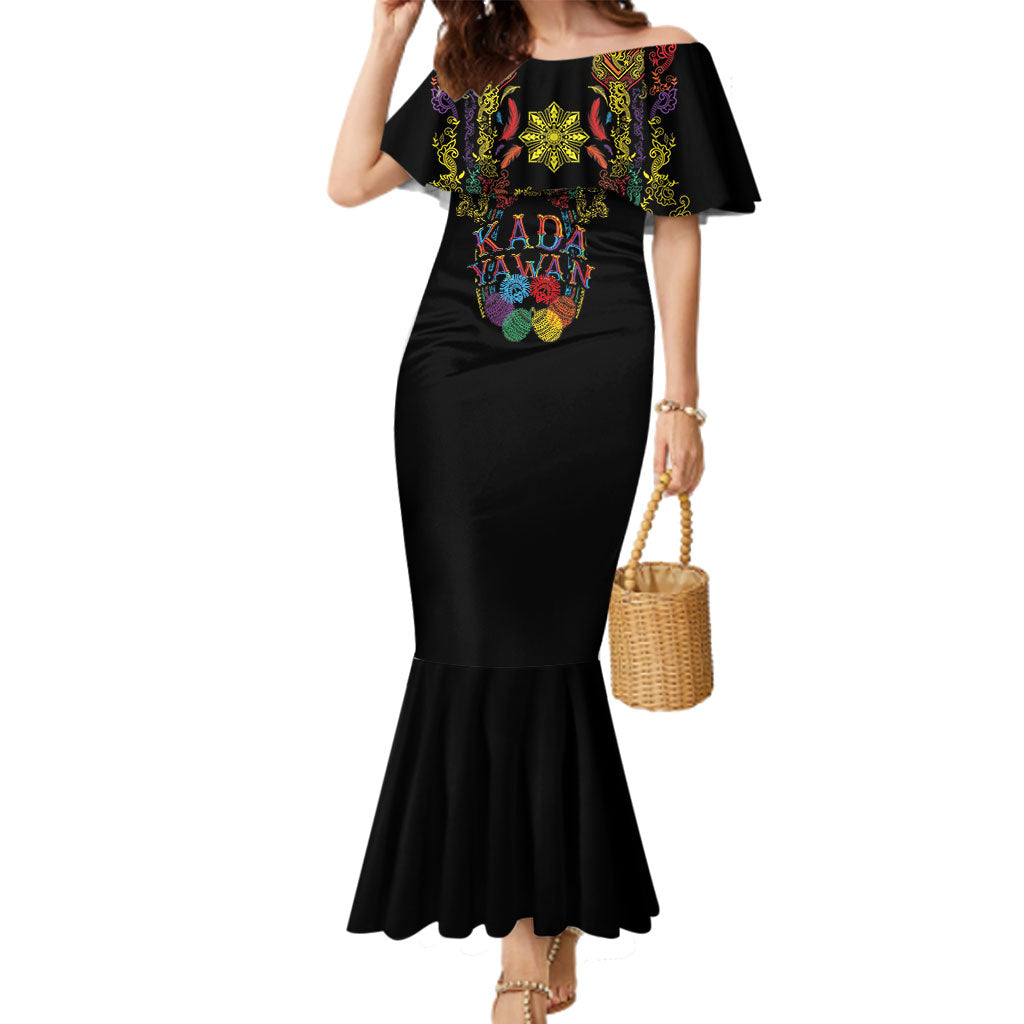 Philippines Kadayawan Festival Family Matching Mermaid Dress and Hawaiian Shirt Polynesian Tribal Art Barong Style LT03 Mom's Dress Black - Polynesian Pride