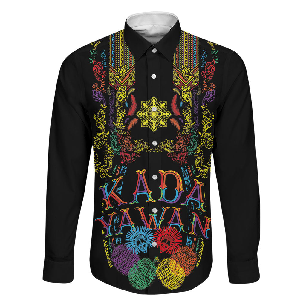 Philippines Kadayawan Festival Family Matching Off Shoulder Short Dress and Hawaiian Shirt Polynesian Tribal Art Barong Style LT03 Dad's Shirt - Long Sleeve Black - Polynesian Pride