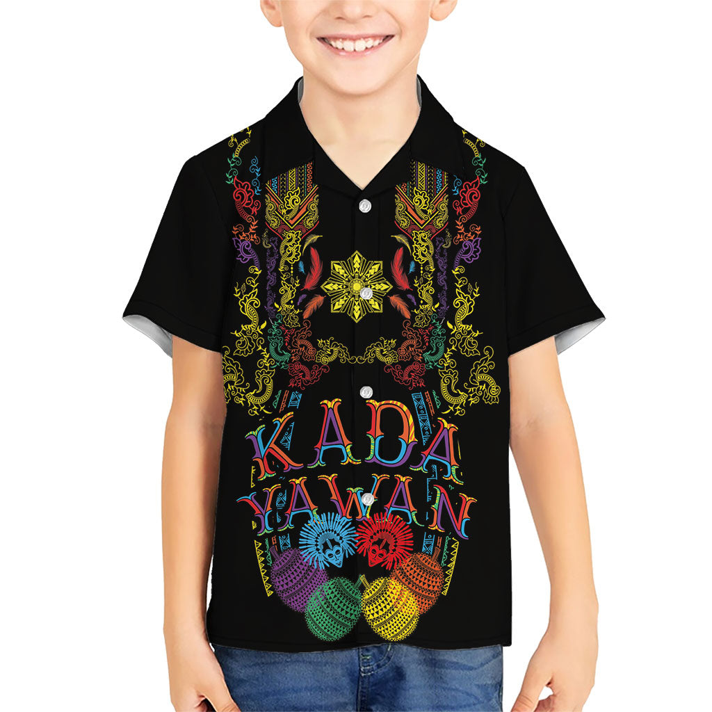 Philippines Kadayawan Festival Family Matching Off Shoulder Short Dress and Hawaiian Shirt Polynesian Tribal Art Barong Style LT03 Son's Shirt Black - Polynesian Pride