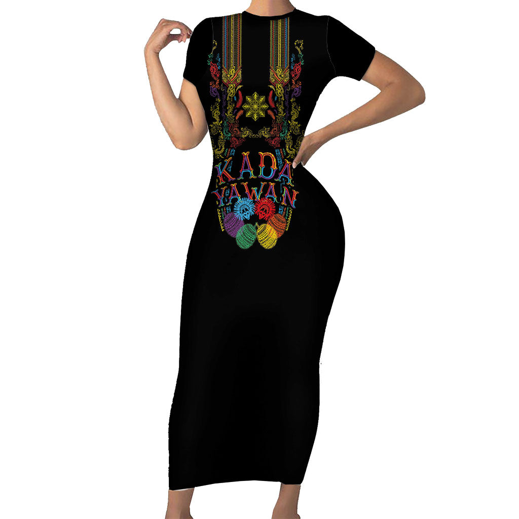Philippines Kadayawan Festival Family Matching Short Sleeve Bodycon Dress and Hawaiian Shirt Polynesian Tribal Art Barong Style LT03 Mom's Dress Black - Polynesian Pride