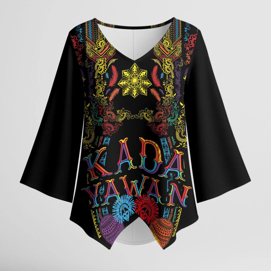 Philippines Kadayawan Festival Kimono Sleeve Blouse Polynesian Tribal Art Barong Style LT03 Female Black - Polynesian Pride