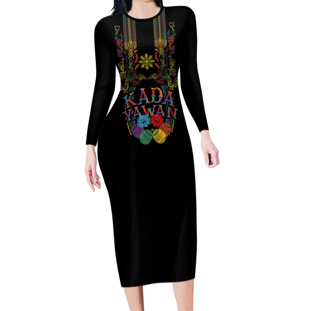 Philippines Kadayawan Festival Long Sleeve Bodycon Dress Polynesian Tribal Art Barong Style