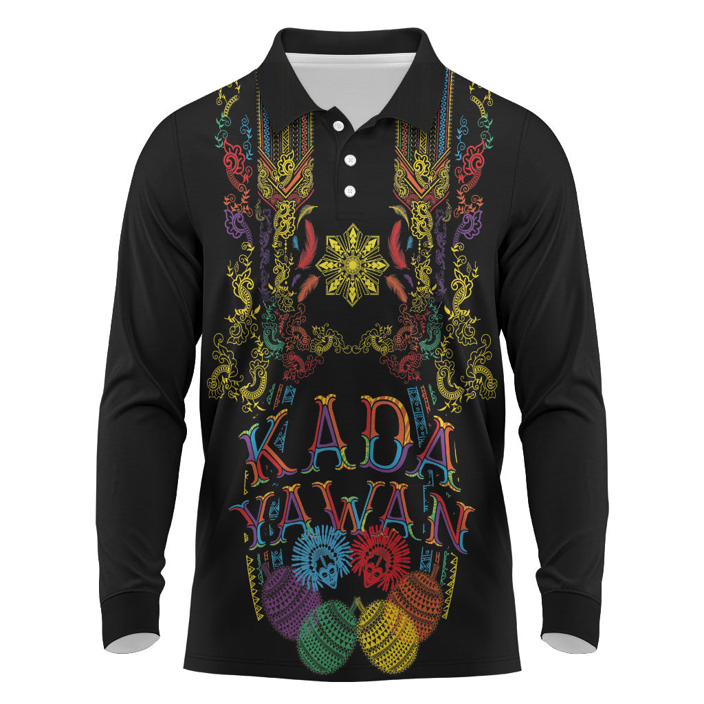 Philippines Kadayawan Festival Long Sleeve Polo Shirt Polynesian Tribal Art Barong Style