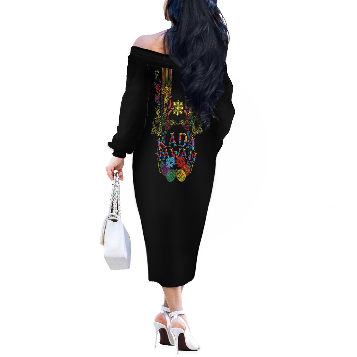 Philippines Kadayawan Festival Off The Shoulder Long Sleeve Dress Polynesian Tribal Art Barong Style