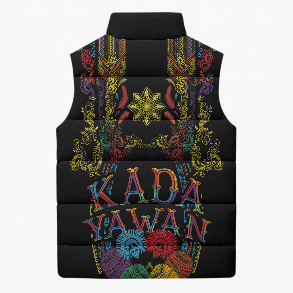 Philippines Kadayawan Festival Sleeveless Puffer Jacket Polynesian Tribal Art Barong Style