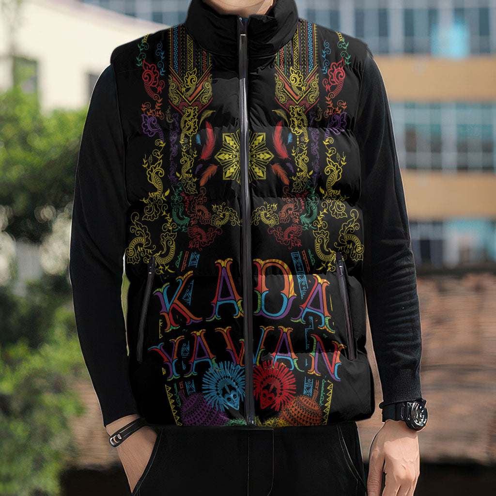 Philippines Kadayawan Festival Sleeveless Puffer Jacket Polynesian Tribal Art Barong Style