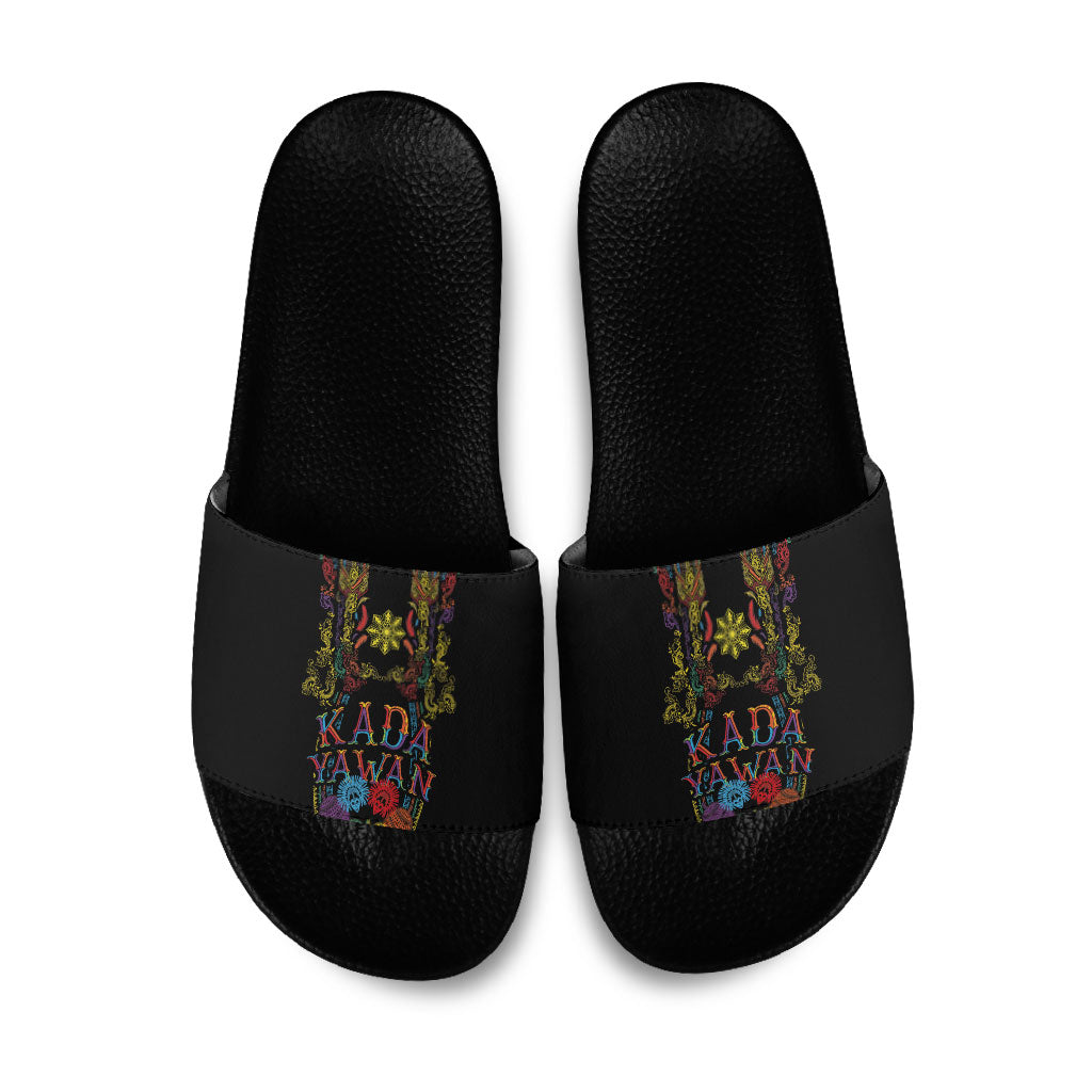 Philippines Kadayawan Festival Slide Sandals Polynesian Tribal Art Barong Style LT03 Black - Polynesian Pride