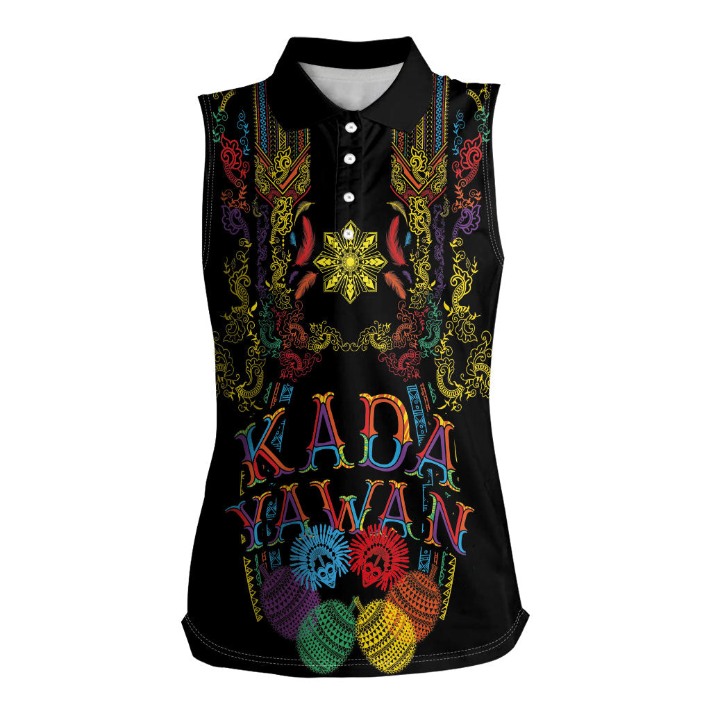 Philippines Kadayawan Festival Women Sleeveless Polo Shirt Polynesian Tribal Art Barong Style