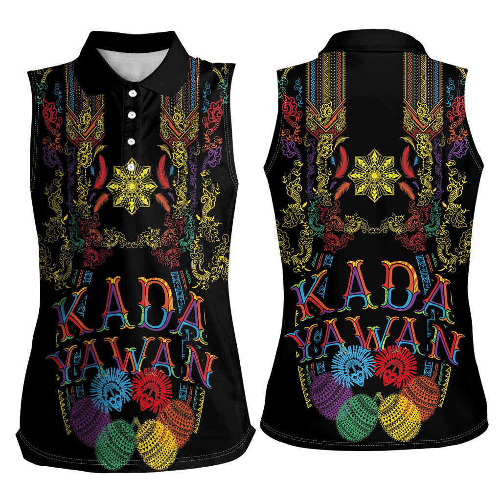 Philippines Kadayawan Festival Women Sleeveless Polo Shirt Polynesian Tribal Art Barong Style
