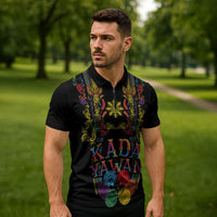 Philippines Kadayawan Festival Zipper Polo Shirt Polynesian Tribal Art Barong Style