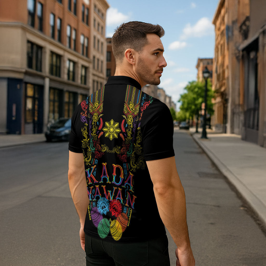 Philippines Kadayawan Festival Zipper Polo Shirt Polynesian Tribal Art Barong Style